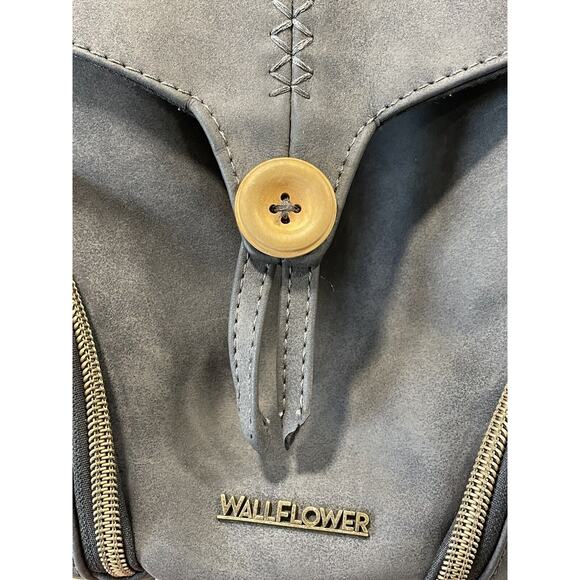 Wallflower Mini Gray Faux leather Backpack With Adjustable Strap’s Front Pockets - Picture 3 of 11